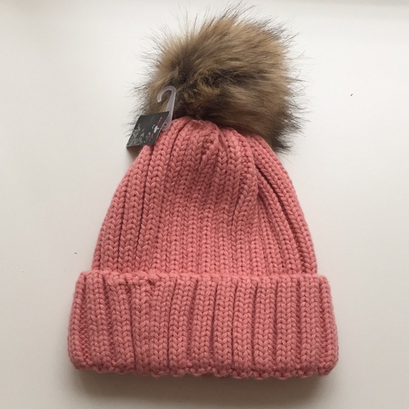 NWT Pink Toque - Faux Fur Pom Pom (imperfect) - Picture 2 of 14